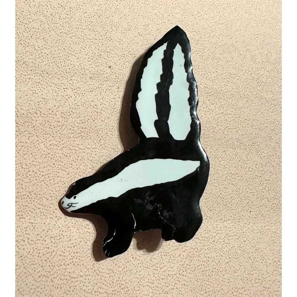 1987 Handmade Enamel Skunk Pin Rachel Val